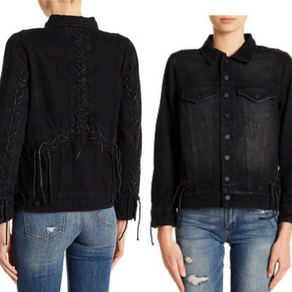 Blanknyc medium black denim laced-up jacket